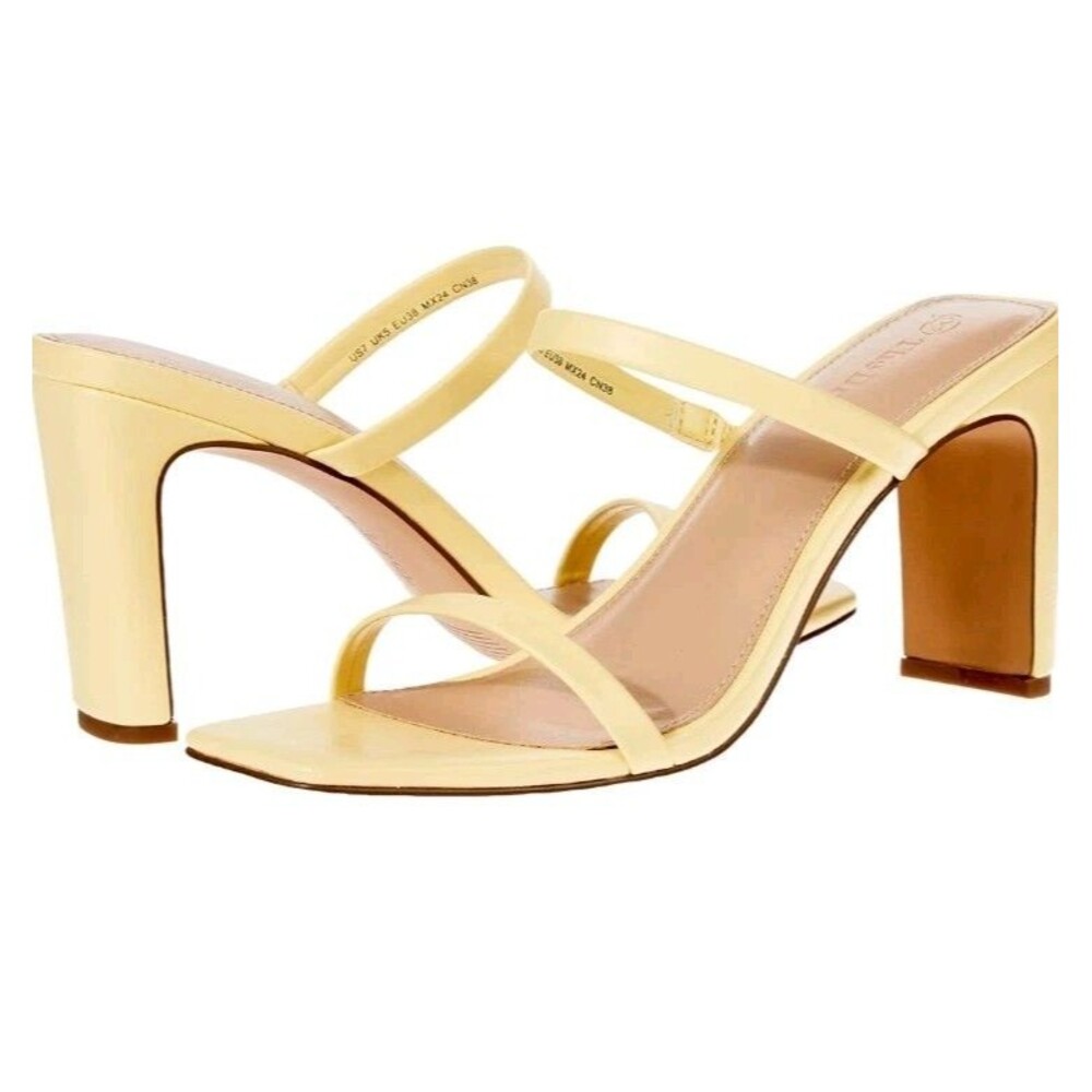 Womens The Drop Size 5 Pastel Yellow Avery Sandals Two Strap High Heeled  NIB